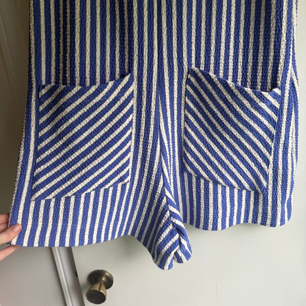 Umgee Blue White Striped Textured Knit Sleeveless Romper Womens Small - Picture 3 of 9